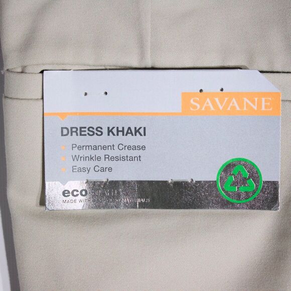 NWT Savane Elastic Comfort Waist Dress Khaki Pleat Cuff Pants Stone Men 40x32 - Picture 7 of 11